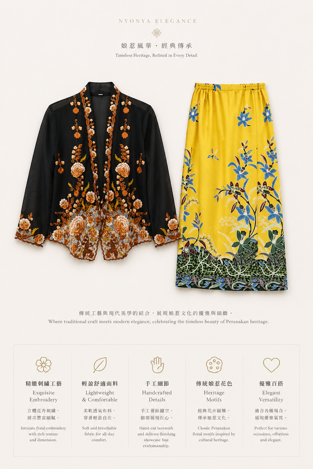 琥珀花影 Kebaya Set (S Size)