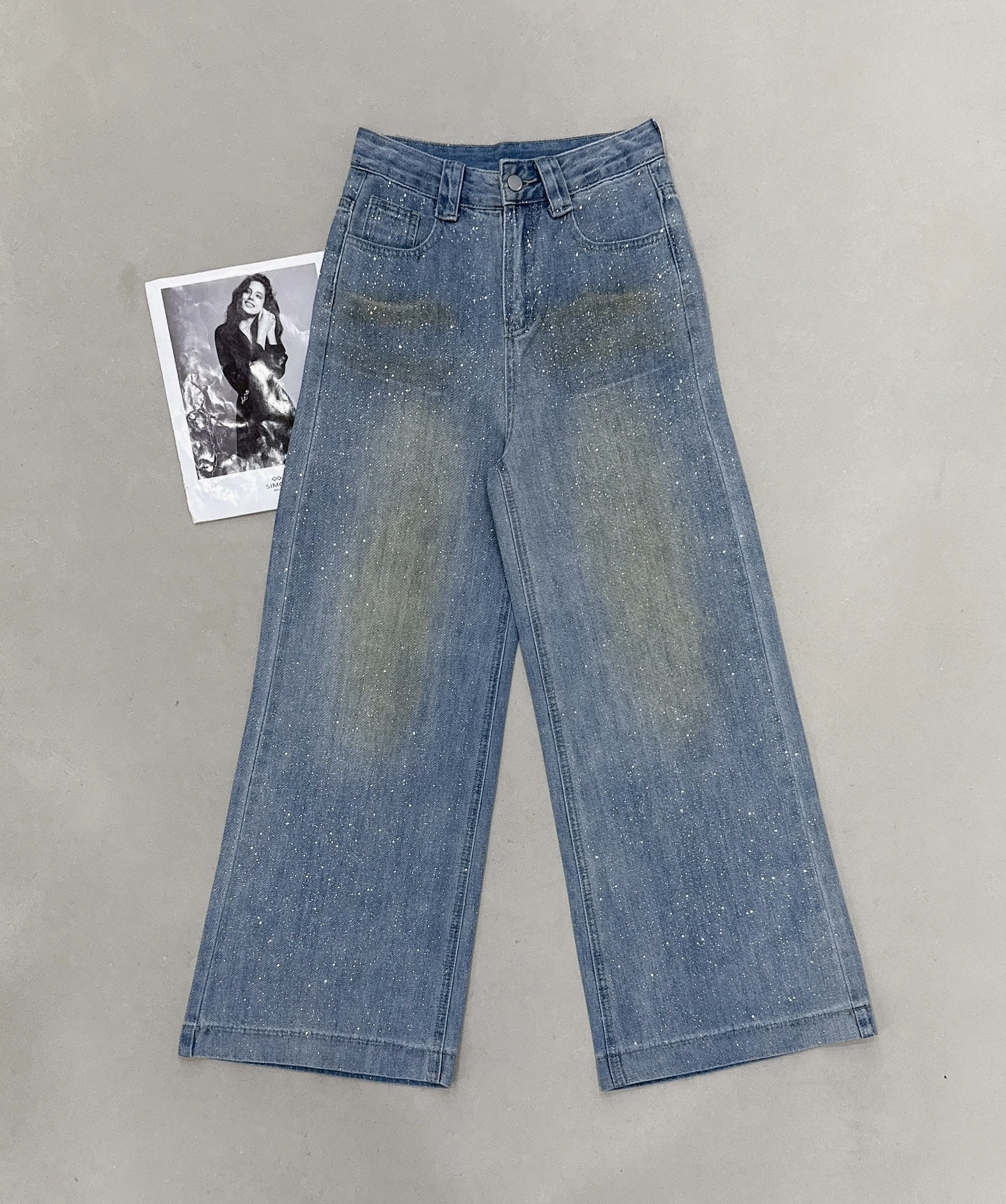 細閃復古刷色牛仔寬褲 1036