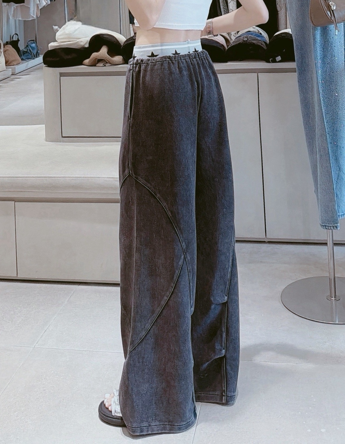 褲頭星星抽繩車線棉寬褲