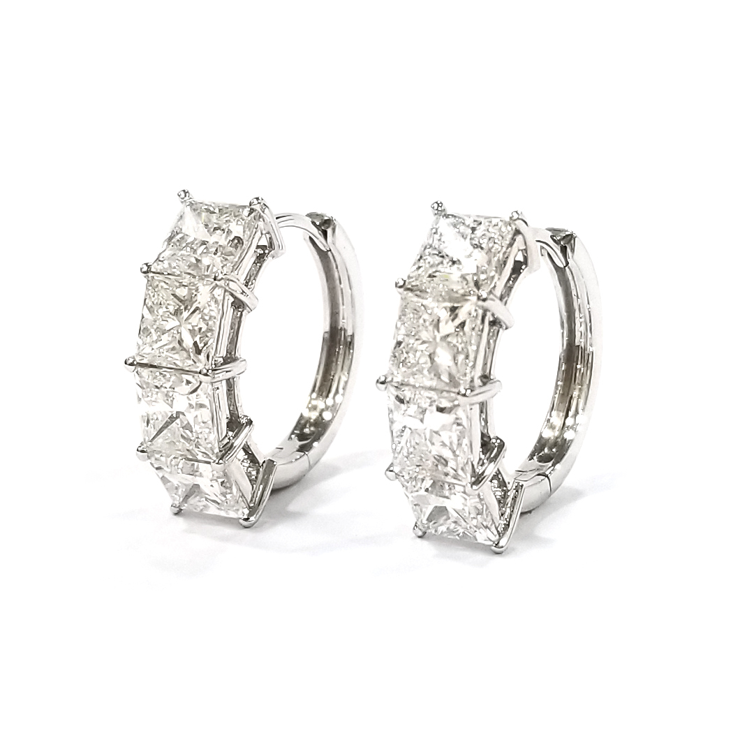 18K白金 實驗室培育鑽石公主方耳環