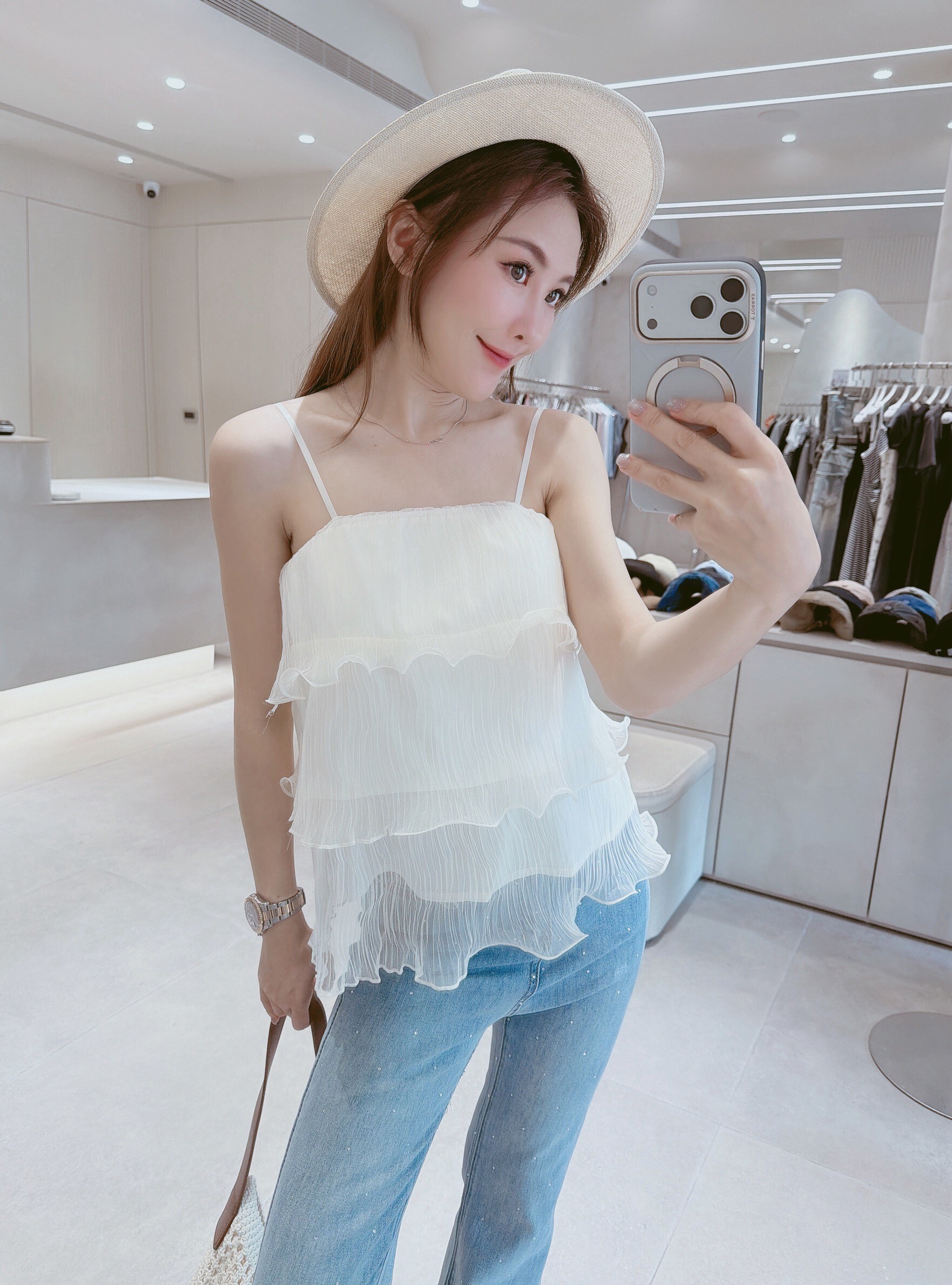 細肩捲邊雪紡蛋糕背心