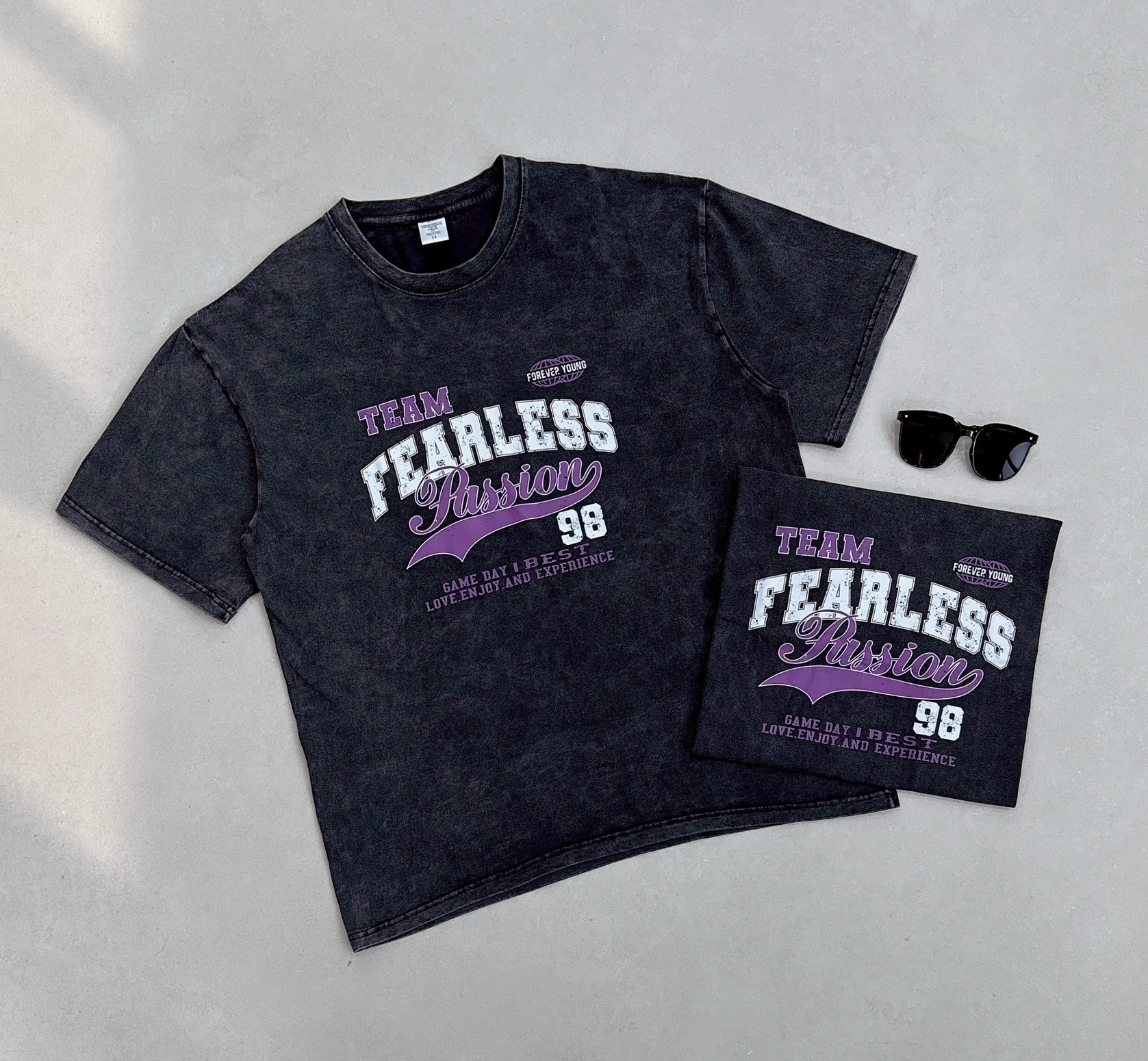 美式紫色英文水洗上衣