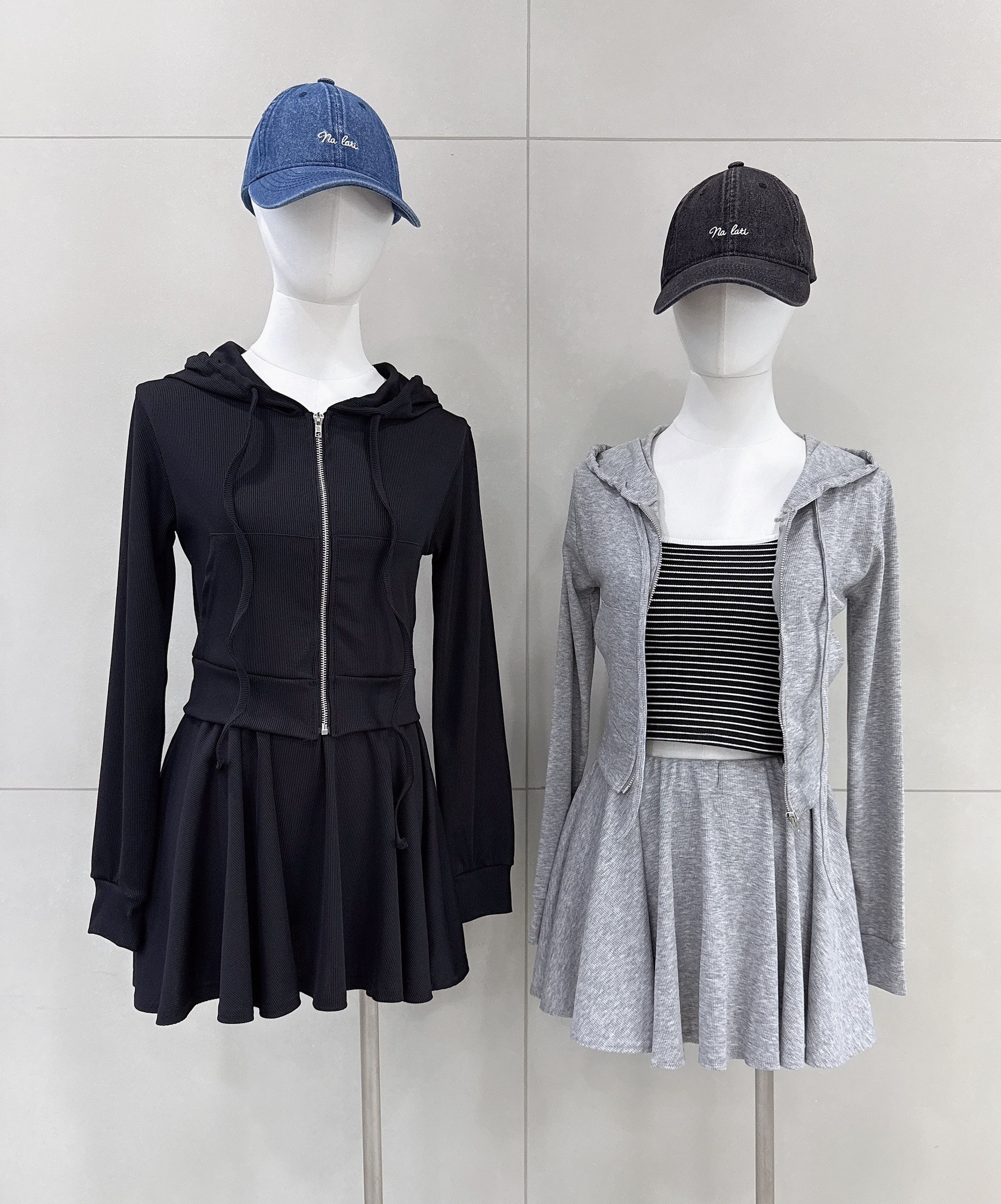 拉鍊短版連帽外套+鬆緊褲裙