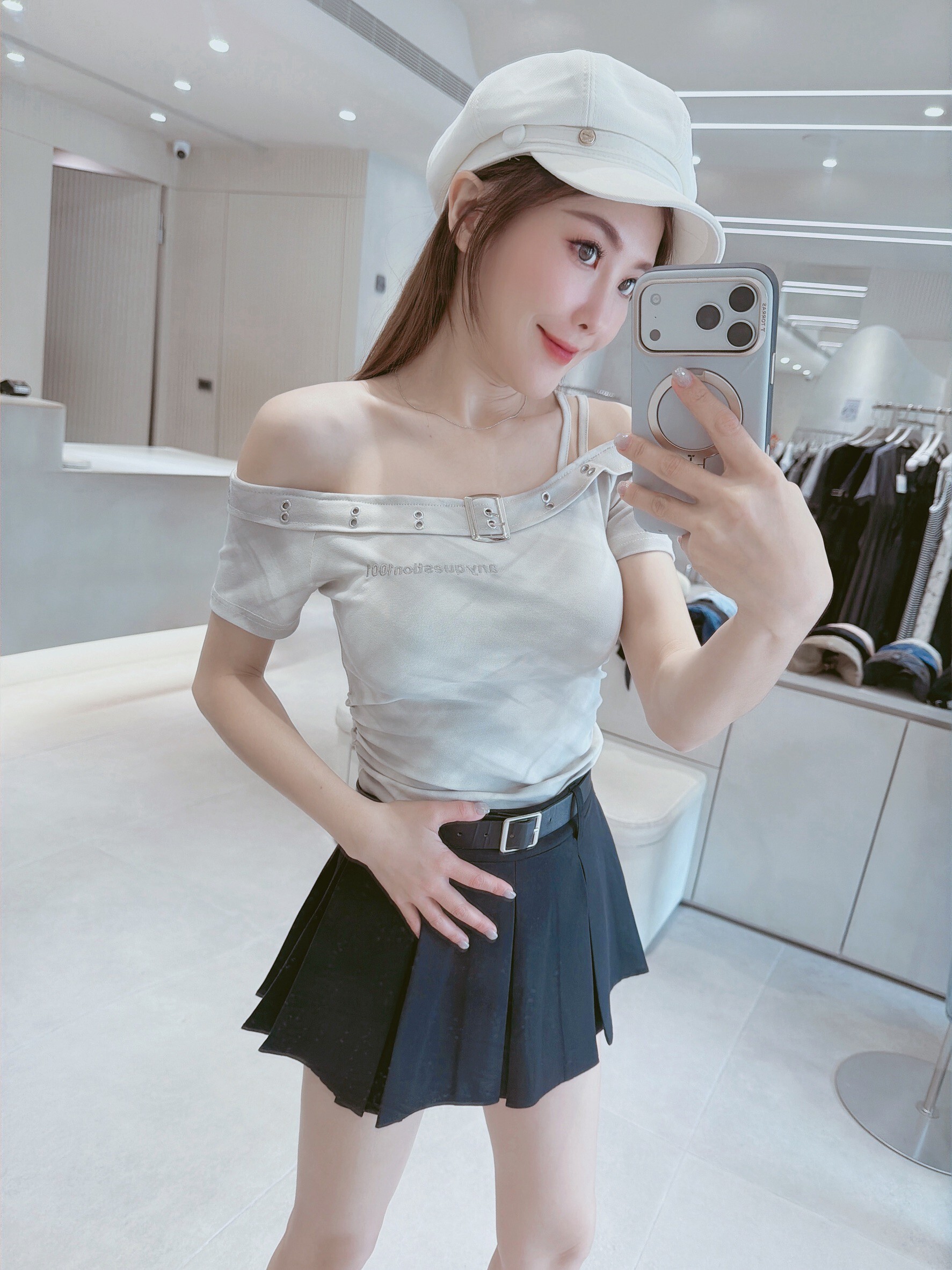 單邊雙肩釦環暈染菱格衣