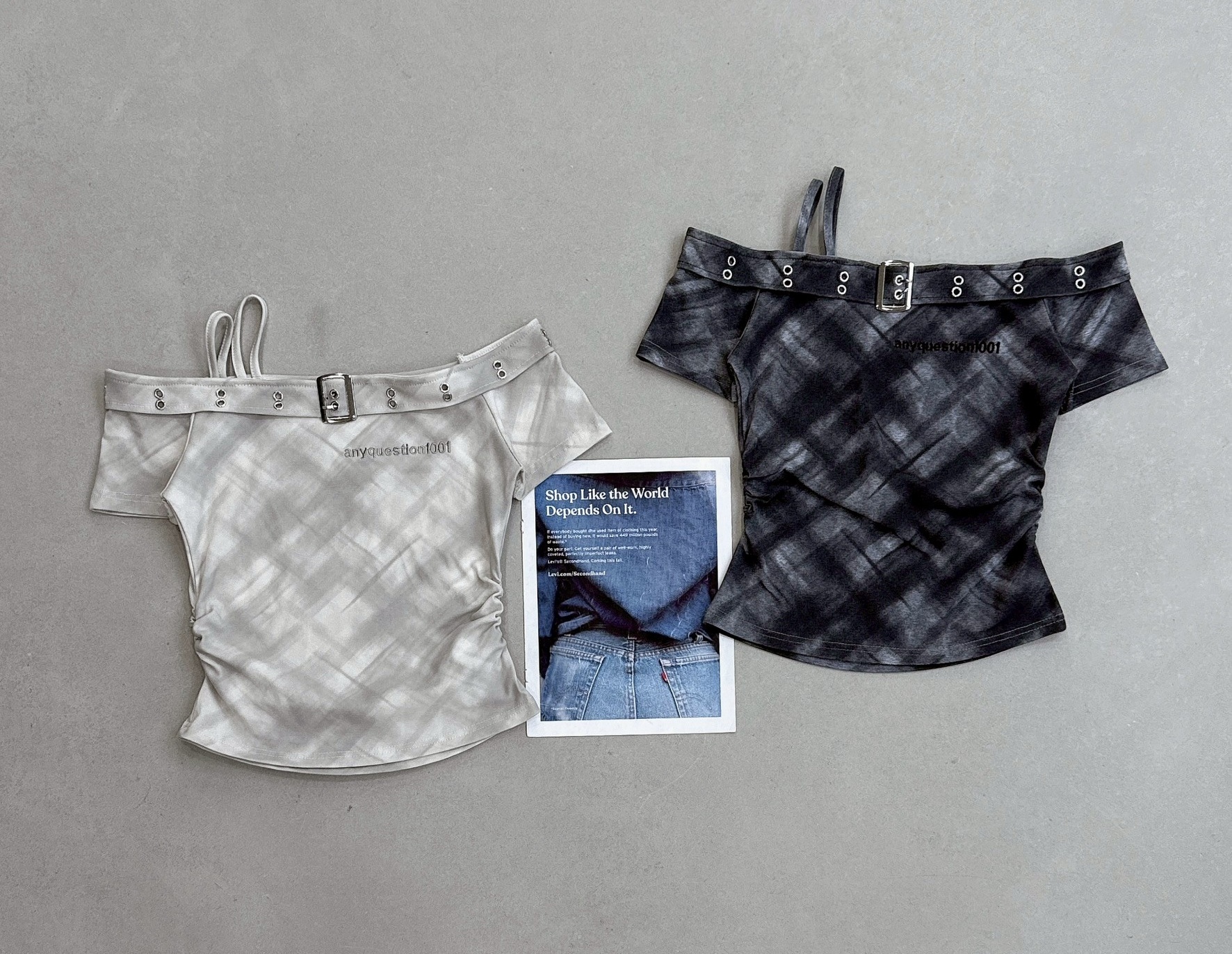 單邊雙肩釦環暈染菱格衣