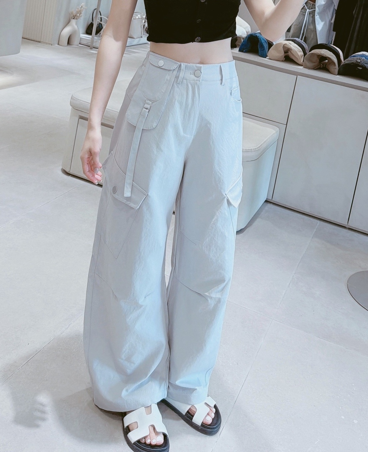 掀蓋口袋挺料彎刀工裝褲