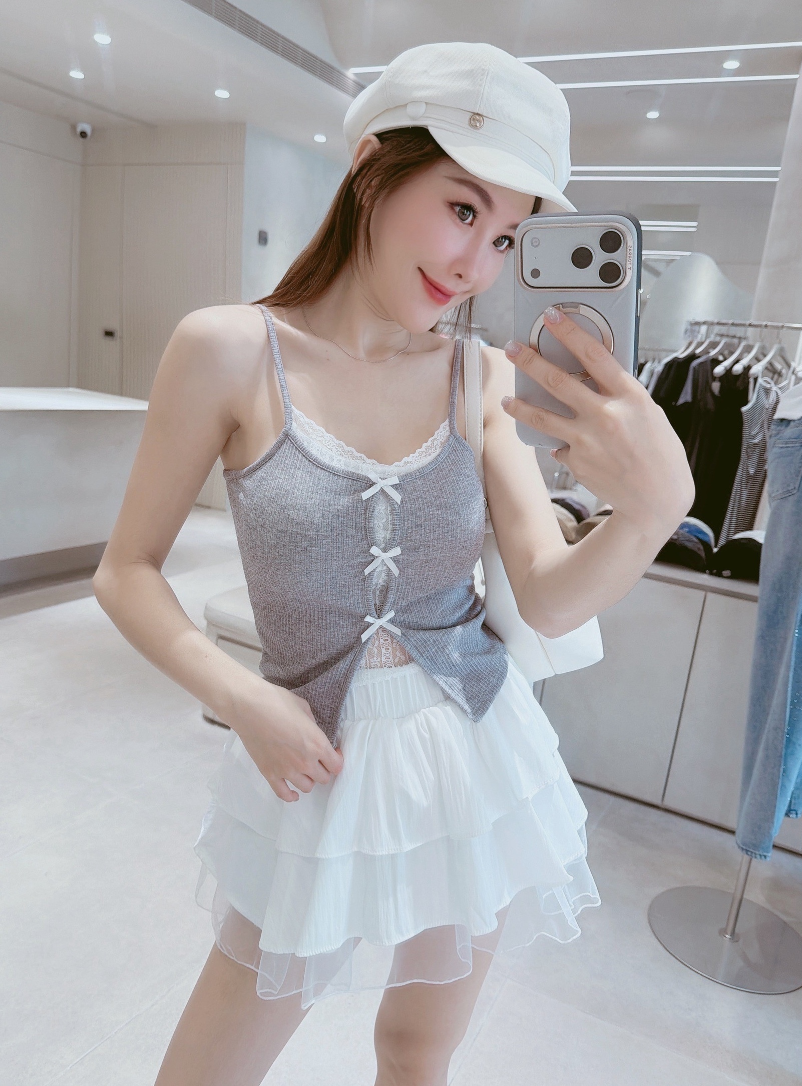 內裡蕾絲蝴蝶結棉質背心