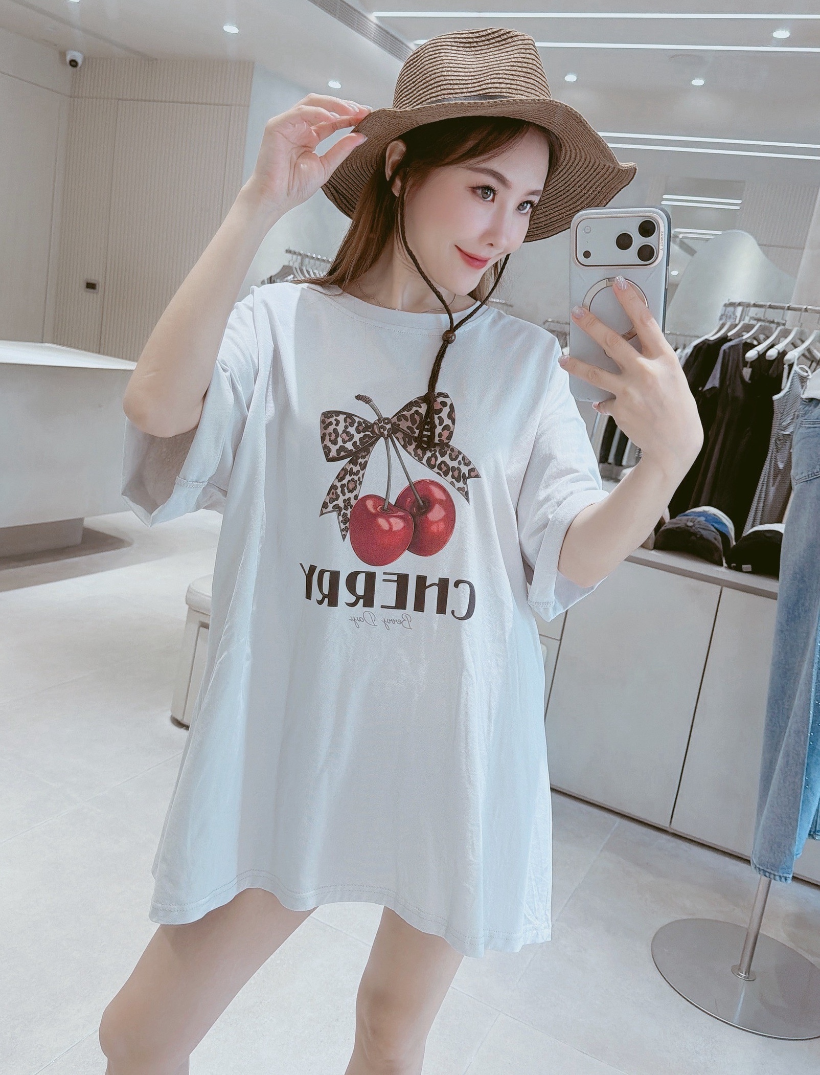 豹紋櫻桃圖案大版棉質衣