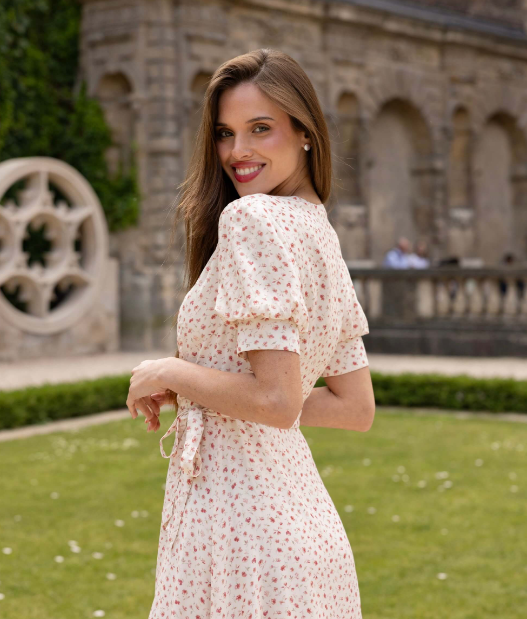 1GL0426-073 [GAALA] Diana Wrap Dress Cream Pink Floral (EU)