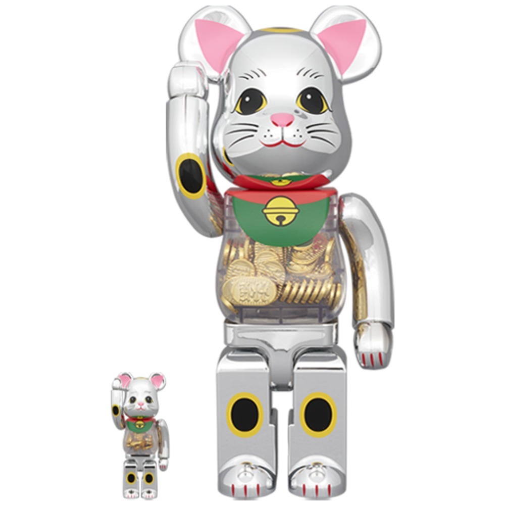 招き猫 招財貓 小判 千万両 銀メッキ 100％ & 400％ BE@RBRICK