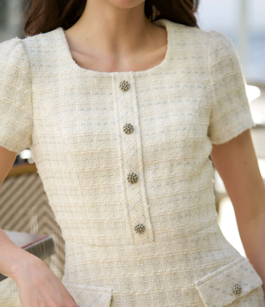 1GL0426-075 [GAALA] Dina Cotton Tweed Dress Cream (EU)