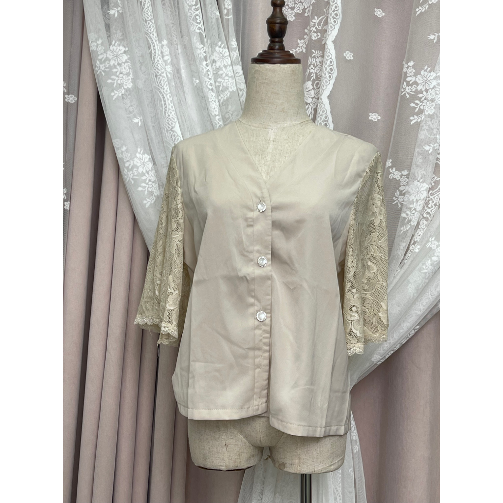 FRA-CCG0427-453 膚色鏤空袖短袖衫 (A3) (M-L)