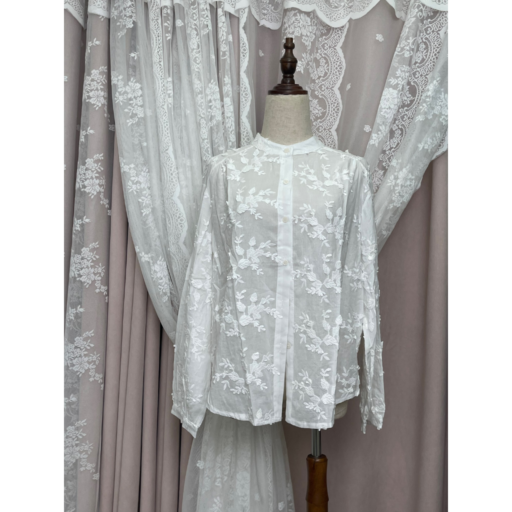 FRA-CCG0427-451 白色滿花長袖襯衫 (A1) (M-XXL)