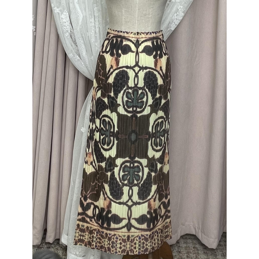 FRA-CCG0427-460 棕色圖紋長裙 (A10) (Free Size)