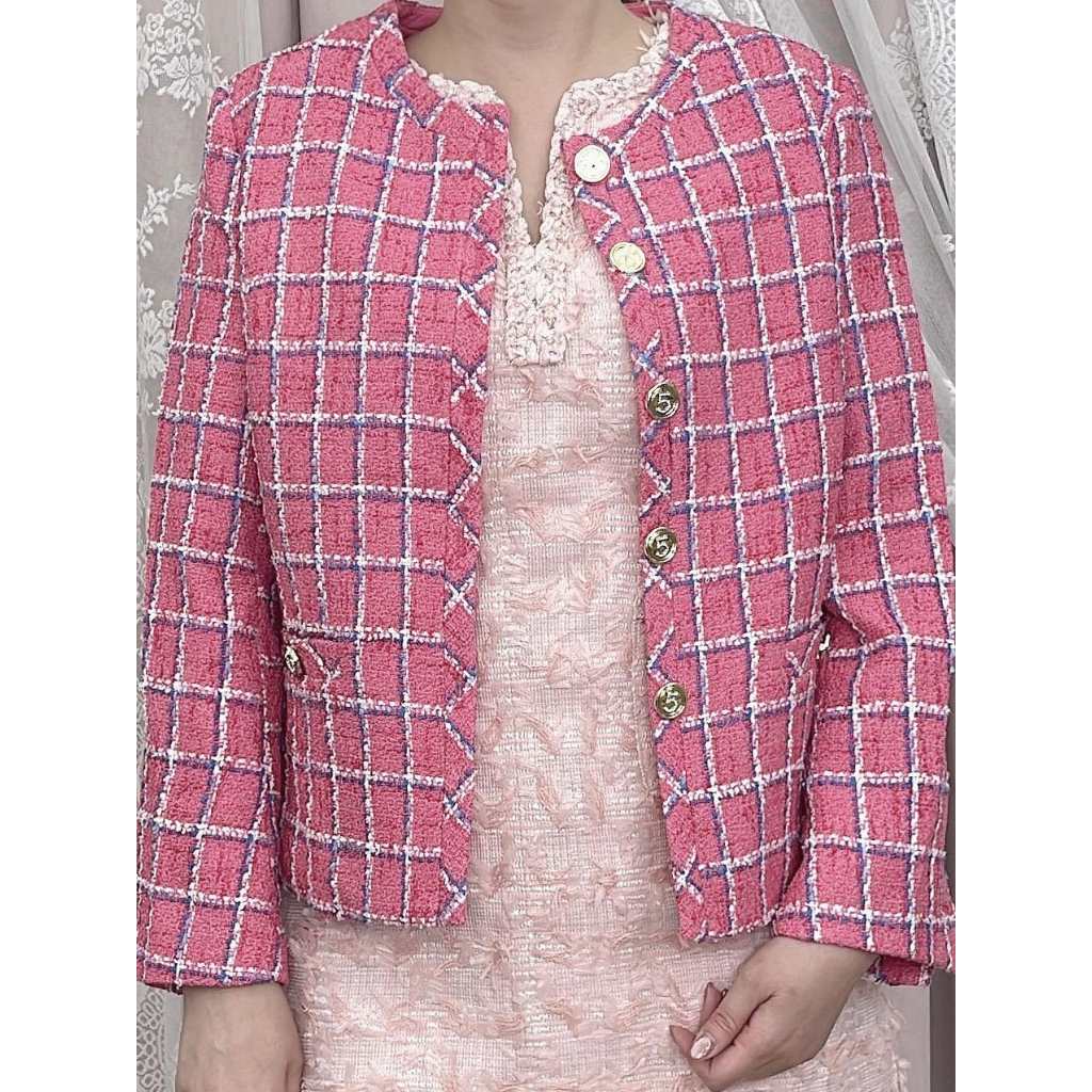 FRA-CCG0427-461 粉色格紋小香風外套 (A11) (S-L)