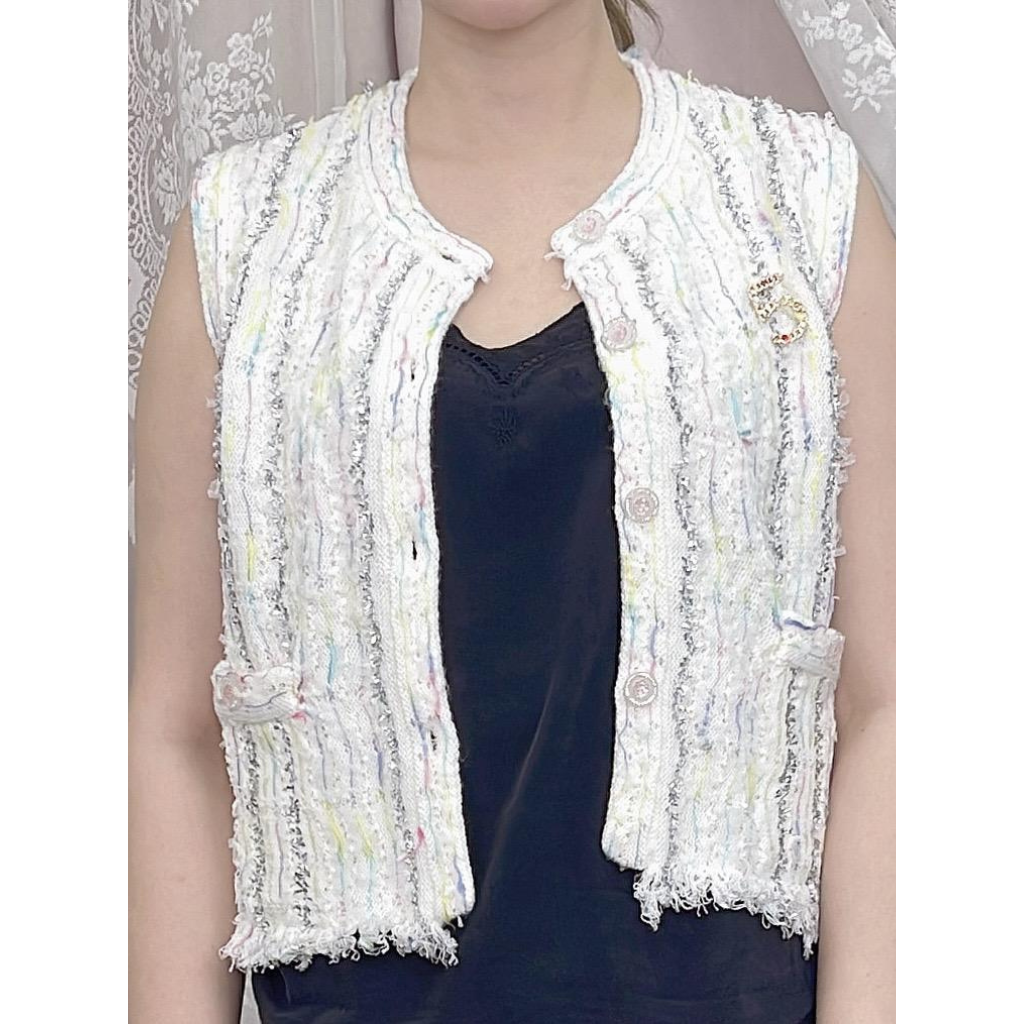 FRA-CCG0427-466 白色小香風無袖背心外套 (A16) (S-L)