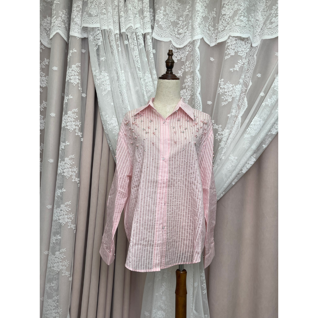 FRA-CCG0427-472 粉色翻領長袖襯衫 (A22) (Free Size)