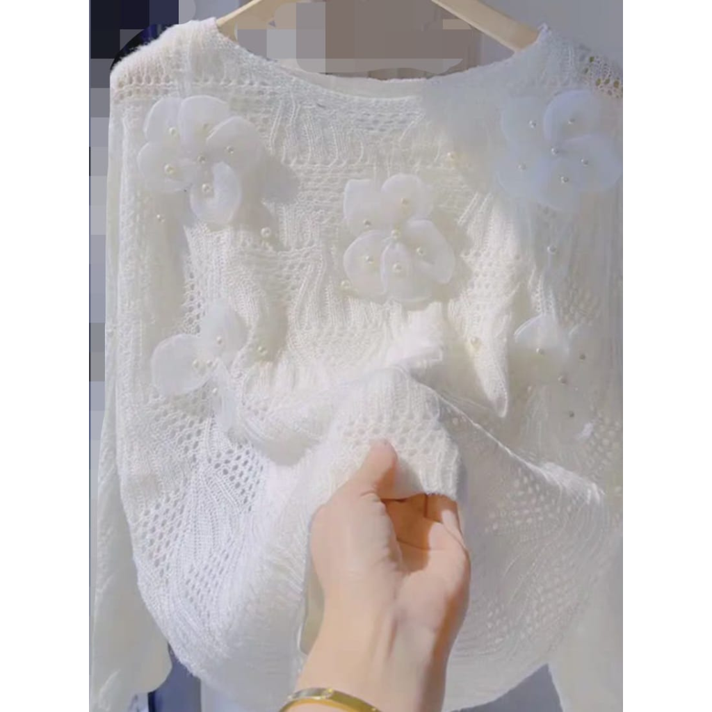 FRA-CCG0427-479 米白花藝長袖衫 (A29) (Free Size)