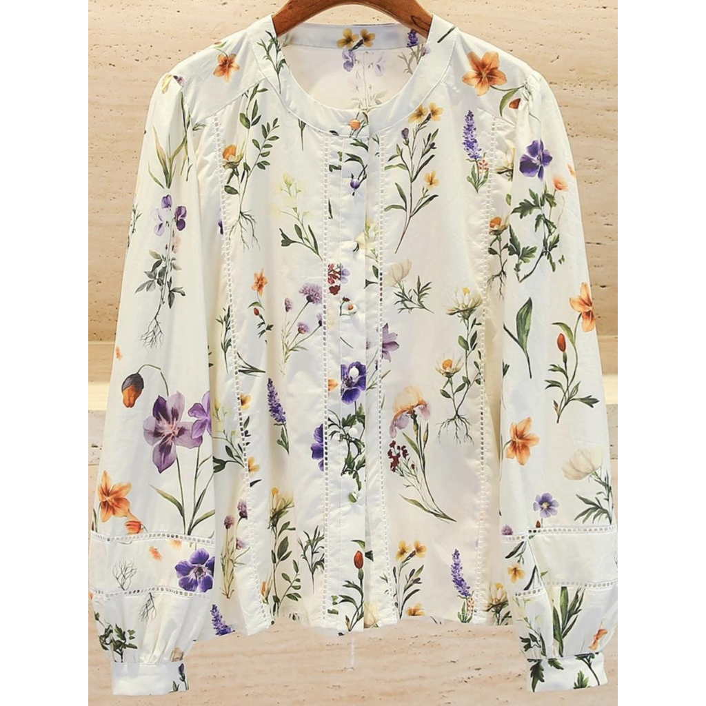 FRA-CCG0427-473 水彩花草圓領長袖衫 (A23) (S-L)