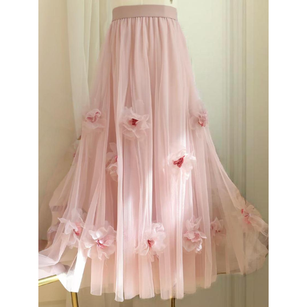 FRA-CCG0427-481 粉色立體花半身長裙 (A31) (FREE SIZE)