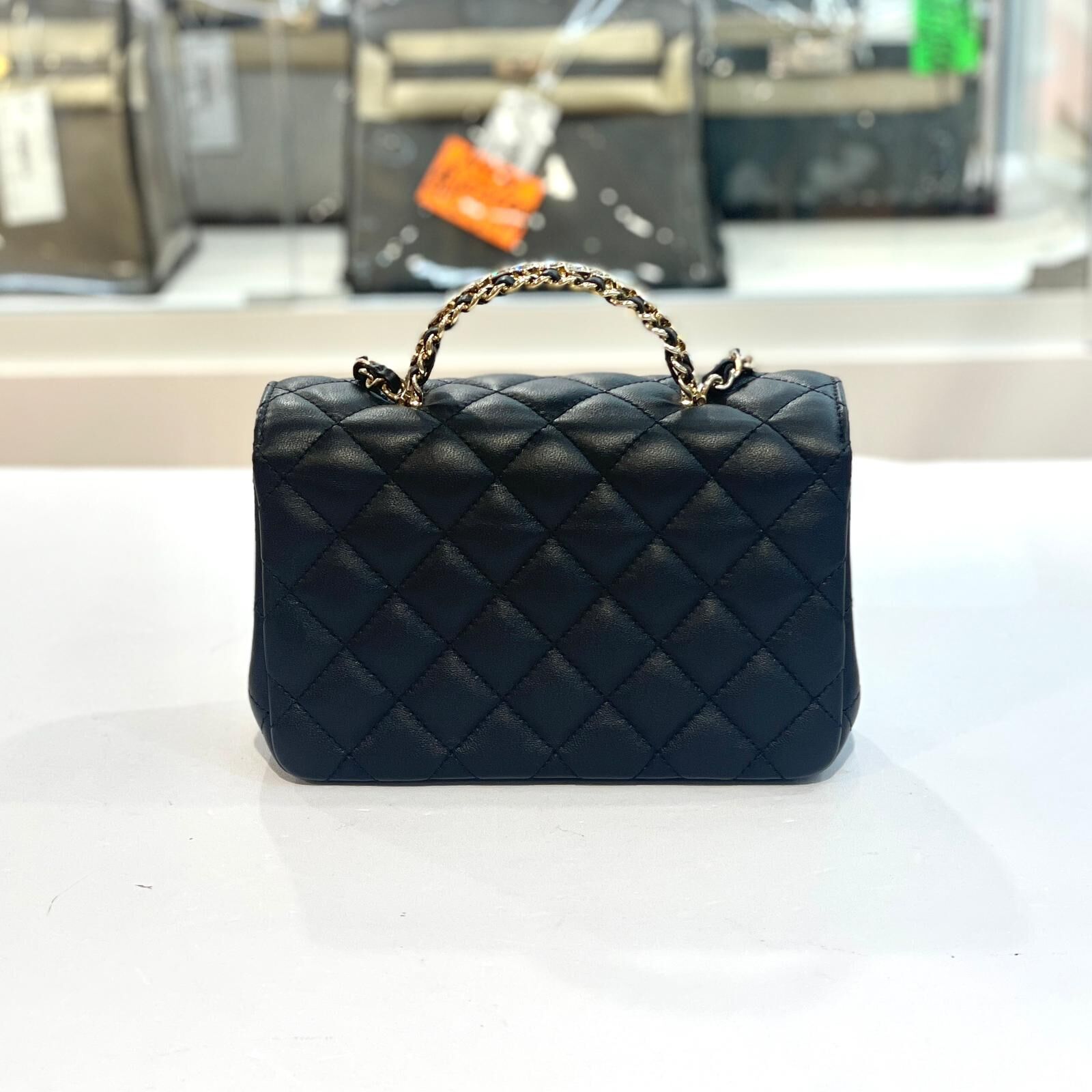 全新CHANEL CF17, 水鑽手柄款, AS4140, 黑色羊皮淡金, 晶片款 #BRAND NEW #香榭站正品