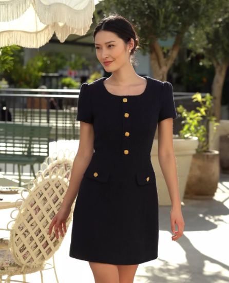 1GL0426-076 [GAALA] Dina Cotton Tweed Dress Navy (EU)