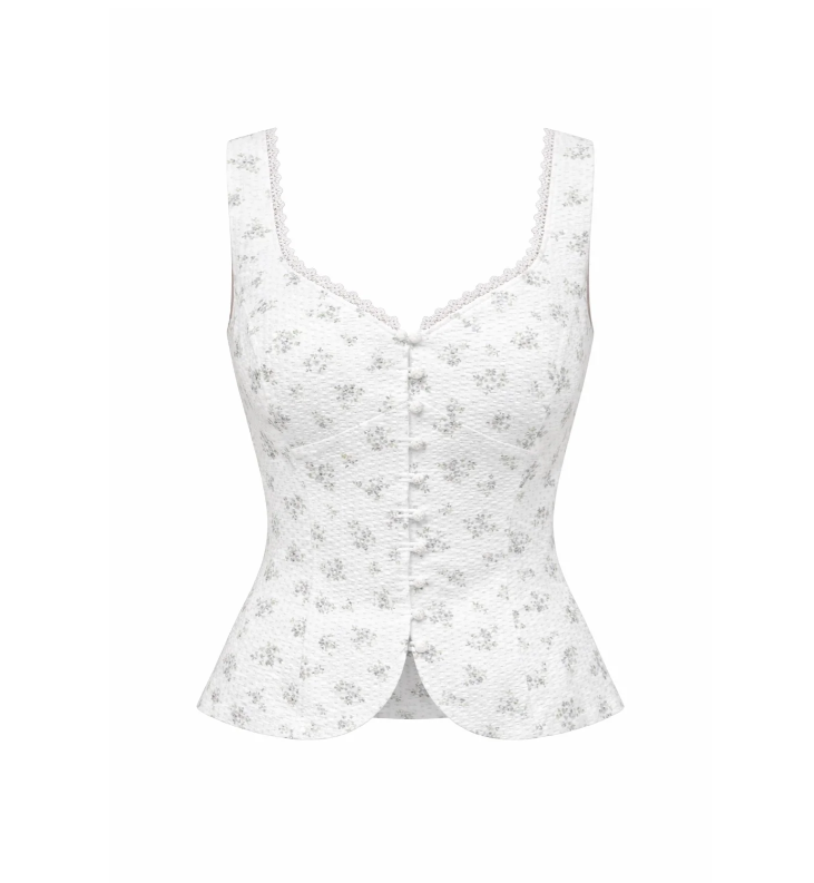 1GL0426-080 [GAALA] Eda Cotton Blouse Cream Lavender Floral (EU)