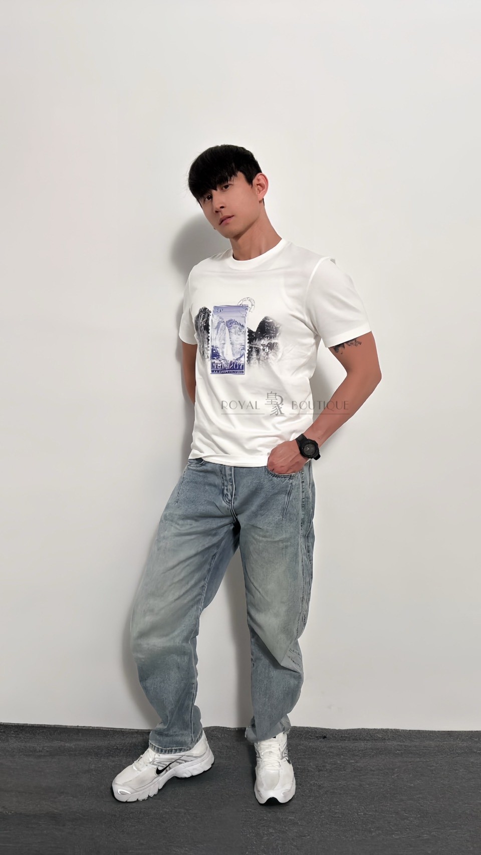 BOSS HUGO胸前水墨山水印花短T