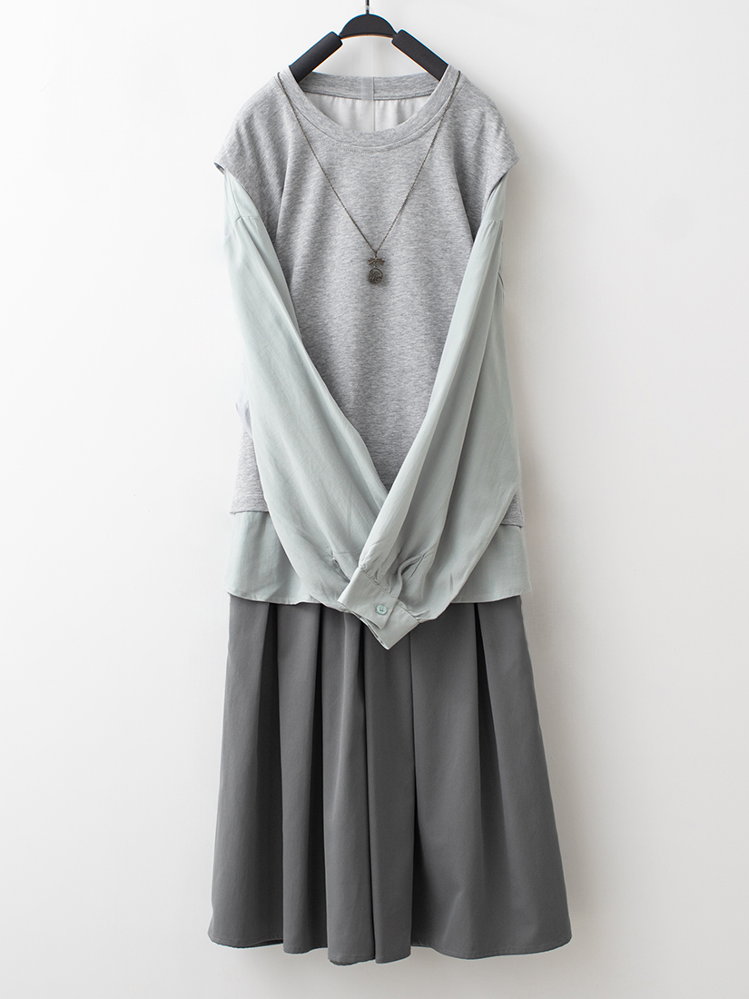 仿兩件式層次上衣鬆緊腰綁帶六分褲裙組合