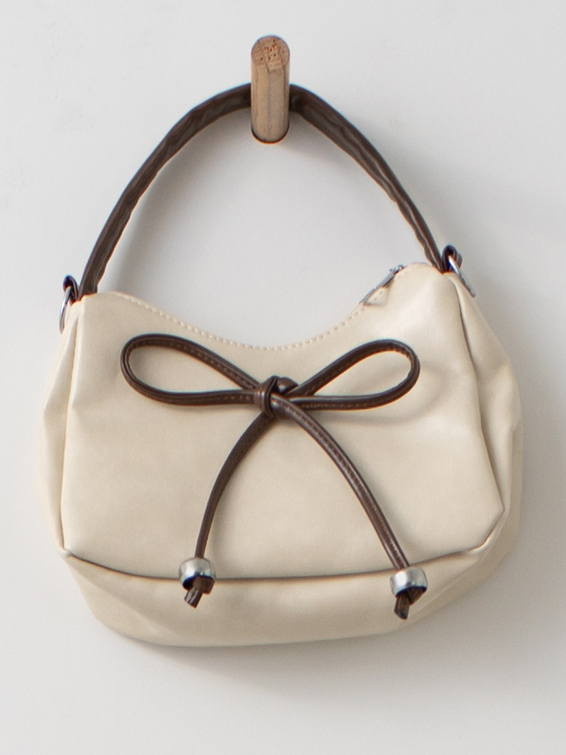 日系復古油蠟皮蝴蝶結手提斜背兩用小包