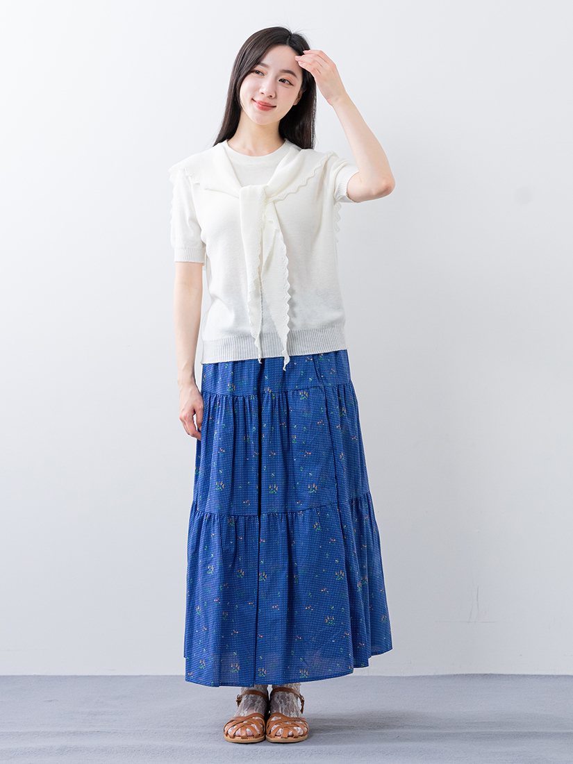 兩件式針織上衣碎花層次純棉蛋糕裙組合