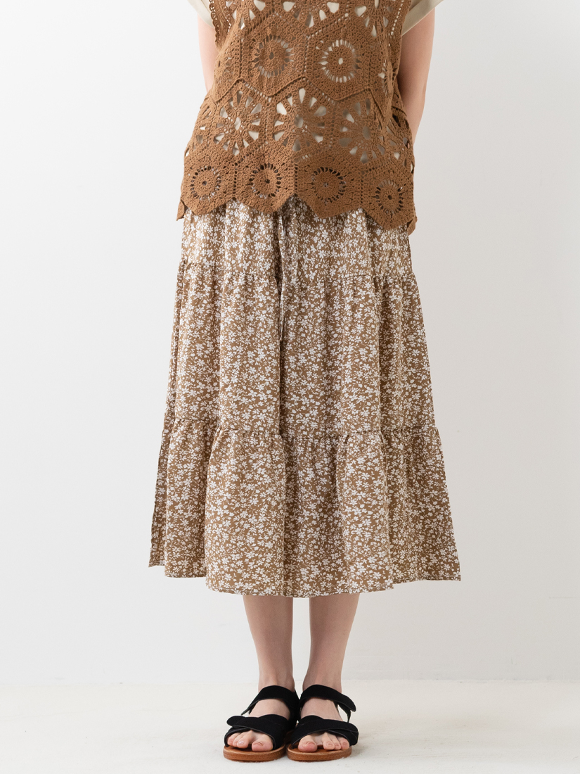 小碎花荷葉寬版鬆緊腰層次蛋糕裙