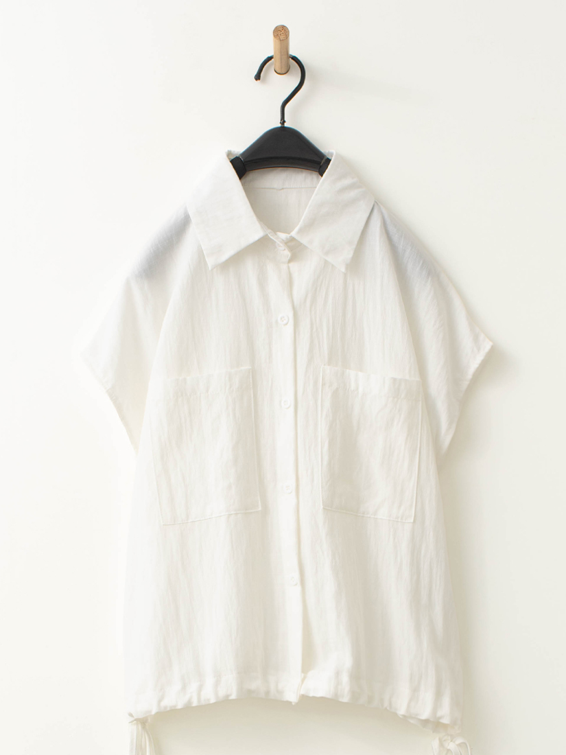 落肩抽繩上衣側抓褶連袖上衣繡花寬褲組合