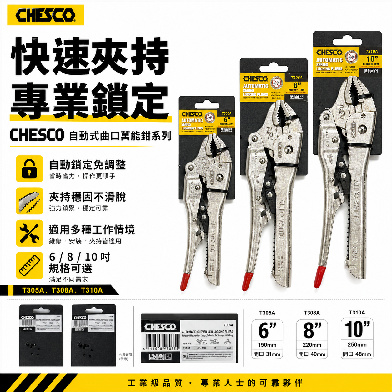CHESCO 台灣製｜7WR 8WR 10WR手動型夾鉗 大力萬用鉗 鐵柄固定鉗 免調整萬能鉗｜6CJ｜8CJ｜10CJ