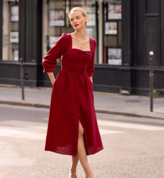 1GL0426-092 [GAALA] Esther Midi Dress Bordeaux (EU)