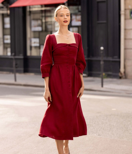 1GL0426-092 [GAALA] Esther Midi Dress Bordeaux (EU)