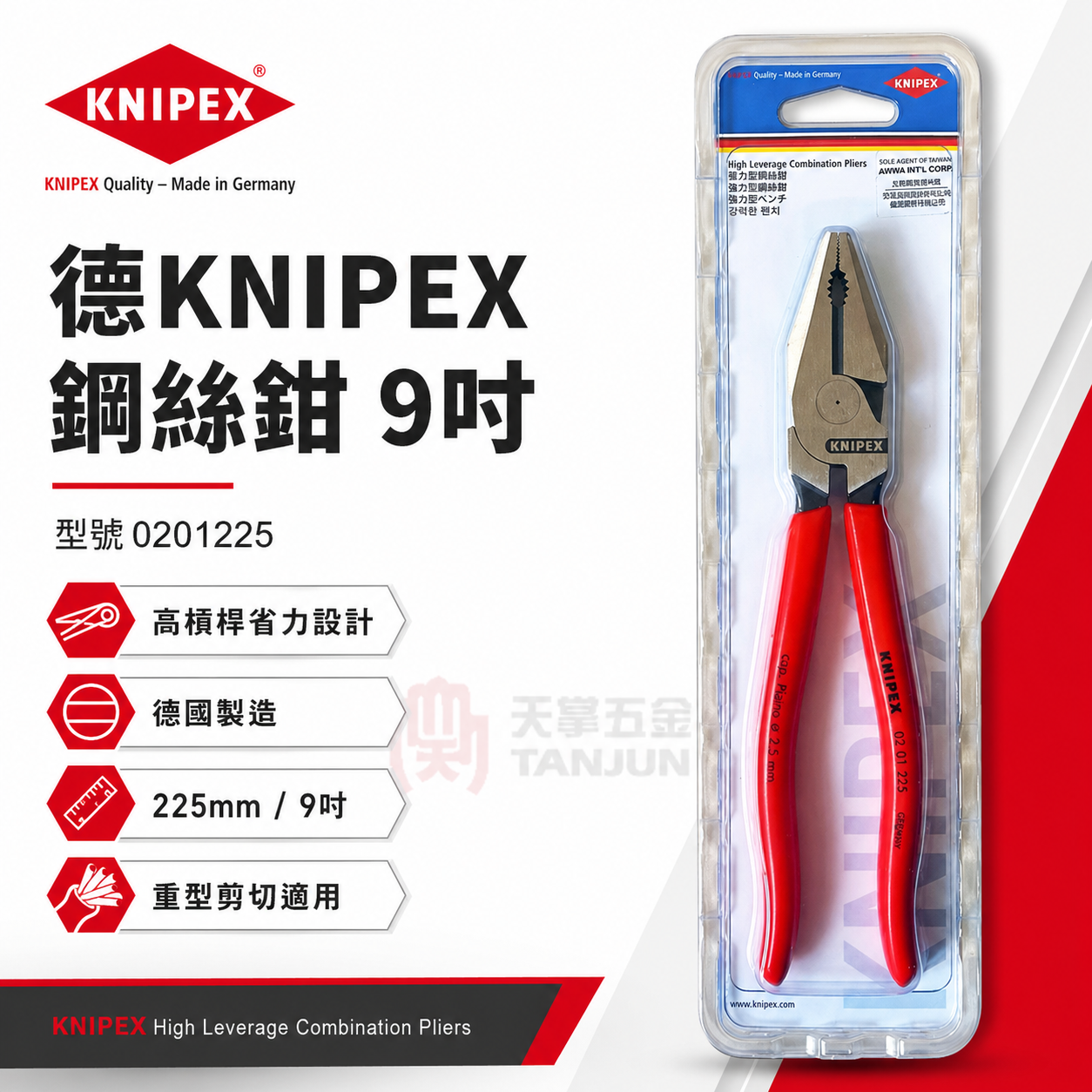 KNIPEX德國鋼絲鉗 9" 0201225
