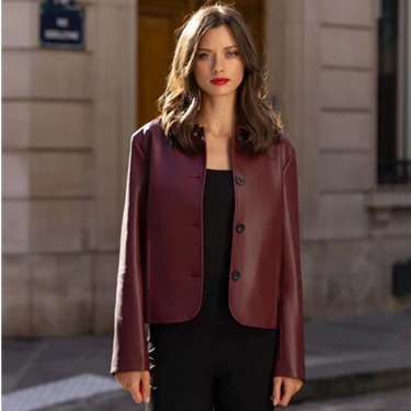 1GL0426-280 [GAALA] Sylvie Faux Leather Short Coat Marsala (EU)