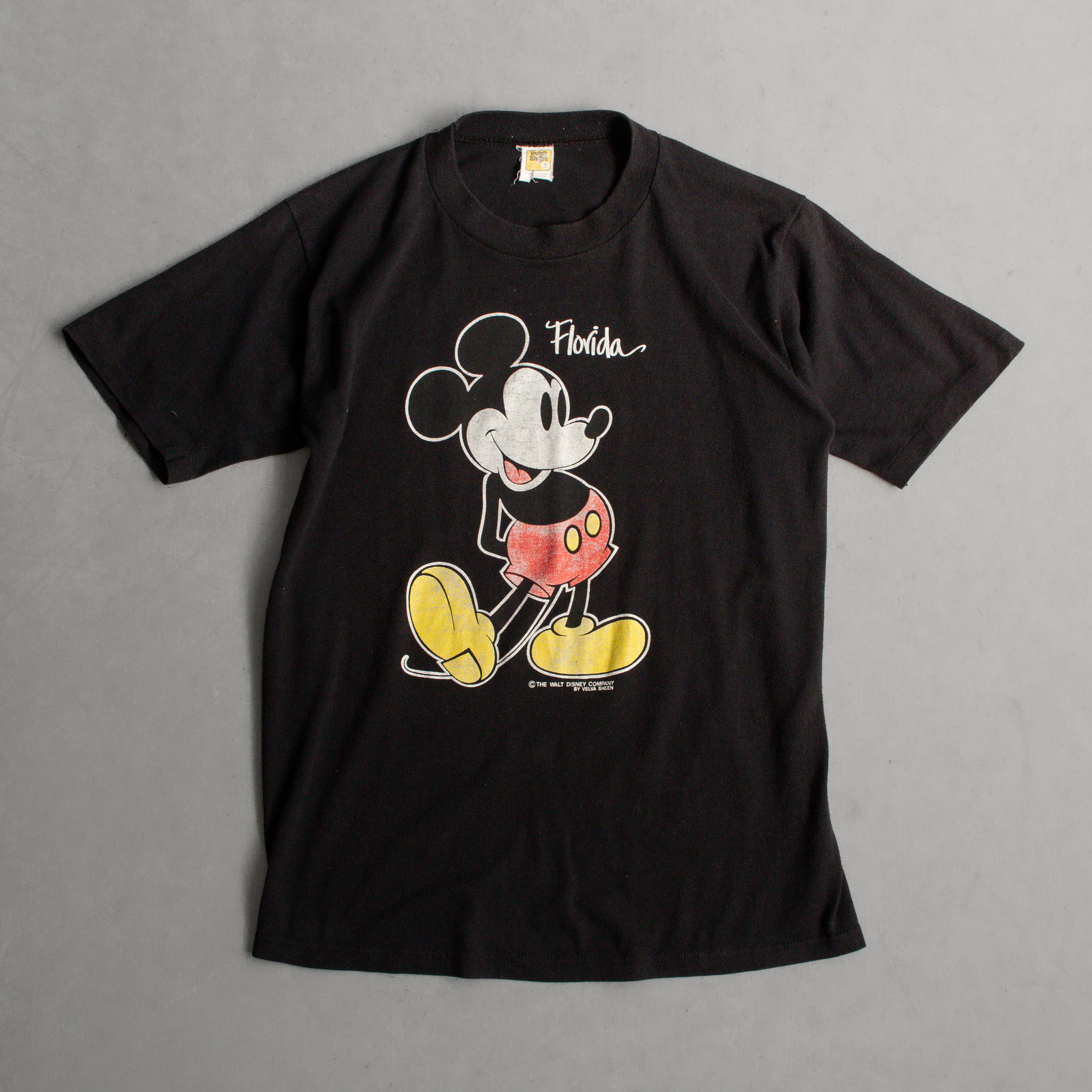 70S VELVA SHEEN DISNEY TEE 美國製 迪士尼 米奇 黑色 斑駁 短袖 T恤 M