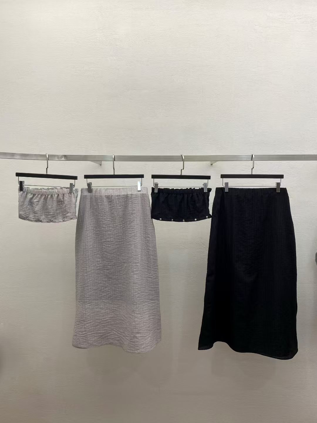 MK6131 抓鄒抹胸長裙套裝