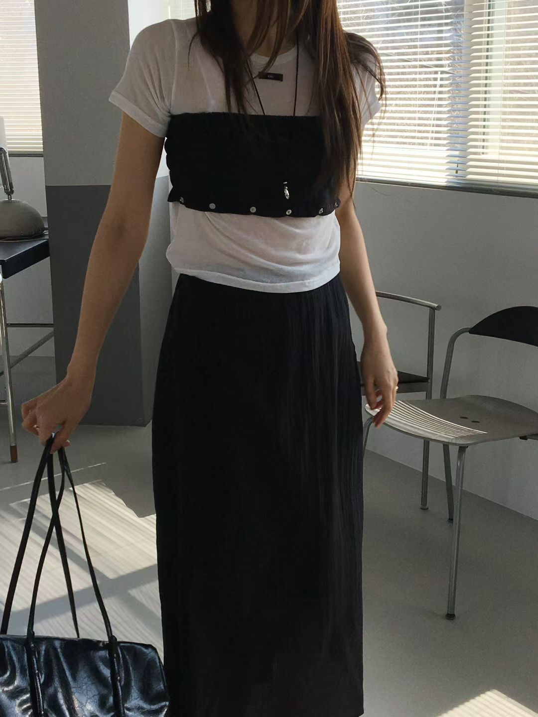 MK6131 抓鄒抹胸長裙套裝