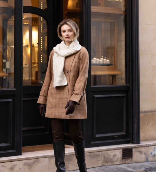 1GL0426-100 [GAALA] Francine Short Trench Coat Beige Plaid (EU)