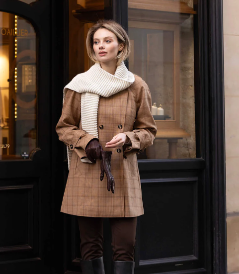 1GL0426-100 [GAALA] Francine Short Trench Coat Beige Plaid (EU)