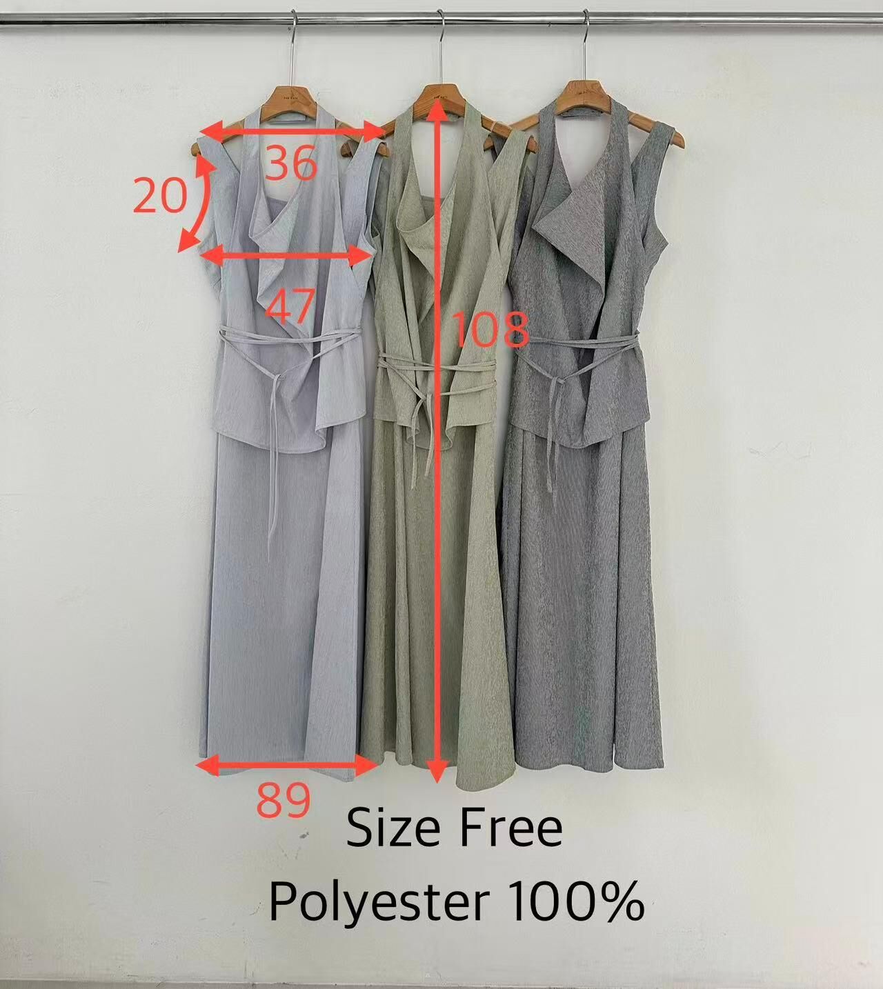 SG6108 掛脖背心綁帶長裙套裝