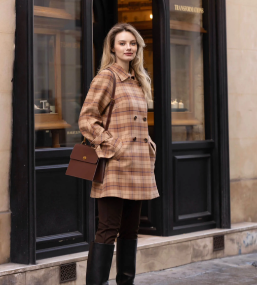 1GL0426-101 [GAALA] Francine Short Trench Coat Brown Plaid (EU)