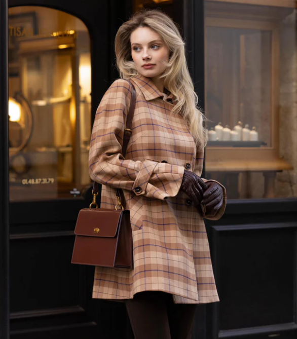 1GL0426-101 [GAALA] Francine Short Trench Coat Brown Plaid (EU)