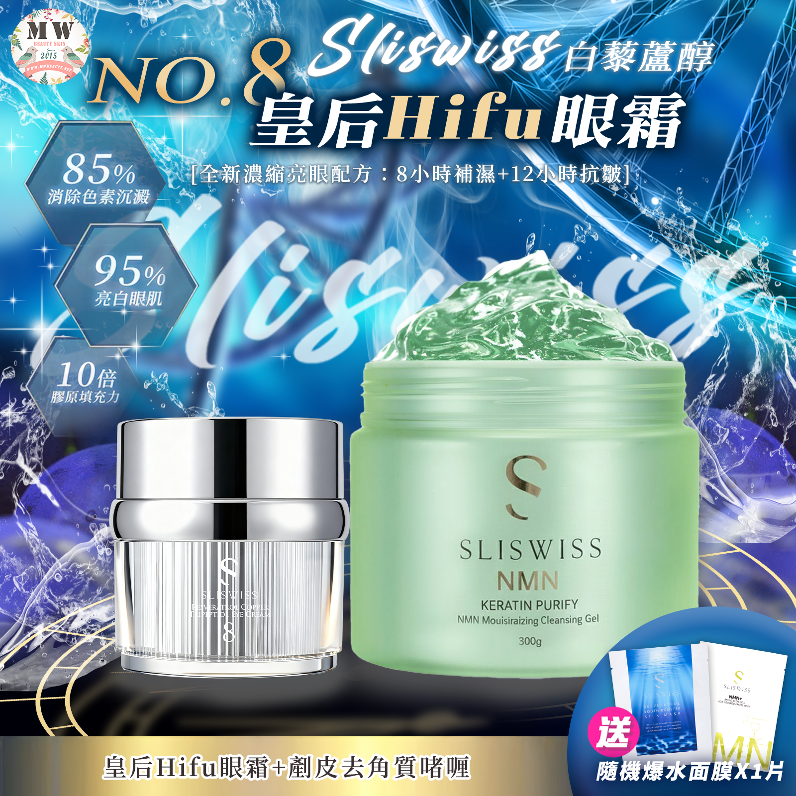 Sliswiss 白藜蘆醇剷皮去角質啫喱 +NO. 8號皇后HIFU眼霜 X1