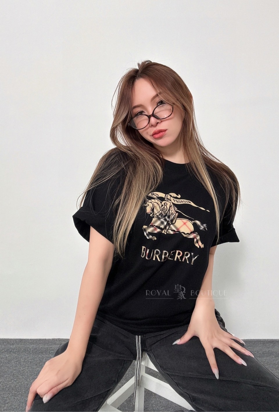 BURBERRY 胸前經典格紋戰馬印花短T