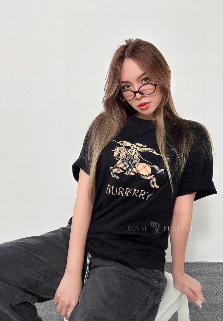 BURBERRY 胸前經典格紋戰馬印花短T