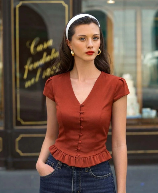 1GL0426-115 [GAALA] Gina Silk Blouse Terracotta (EU)